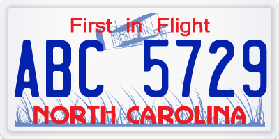 NC license plate ABC5729