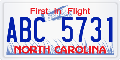 NC license plate ABC5731