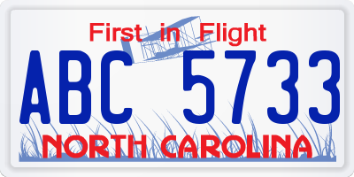 NC license plate ABC5733