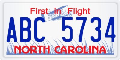 NC license plate ABC5734