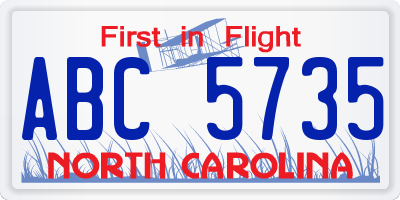 NC license plate ABC5735