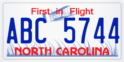 NC license plate ABC5744