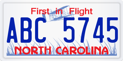 NC license plate ABC5745