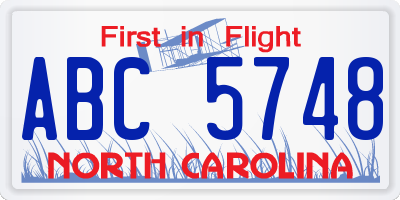 NC license plate ABC5748