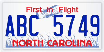 NC license plate ABC5749