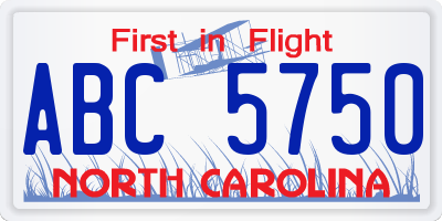 NC license plate ABC5750