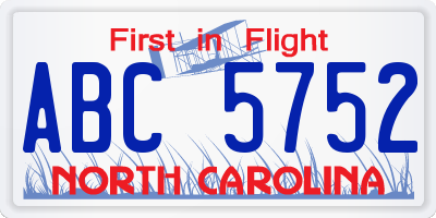 NC license plate ABC5752