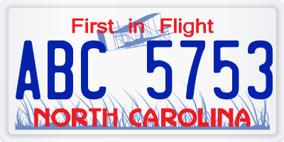 NC license plate ABC5753