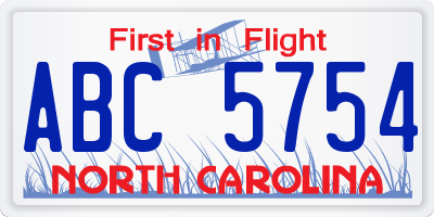 NC license plate ABC5754