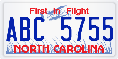 NC license plate ABC5755
