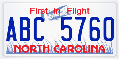 NC license plate ABC5760