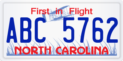 NC license plate ABC5762