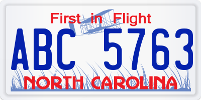 NC license plate ABC5763
