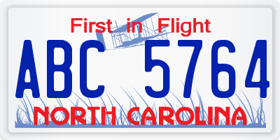 NC license plate ABC5764