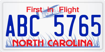 NC license plate ABC5765