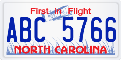NC license plate ABC5766