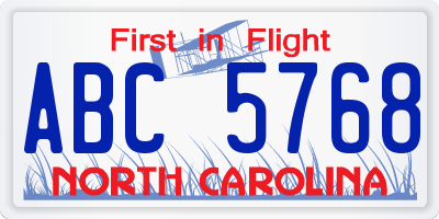 NC license plate ABC5768