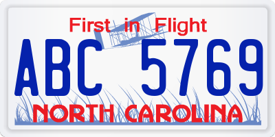 NC license plate ABC5769