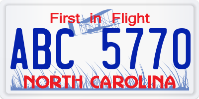 NC license plate ABC5770
