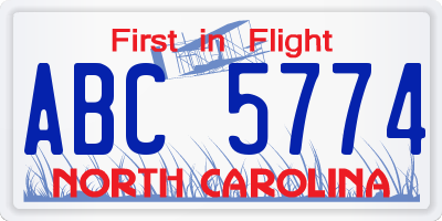 NC license plate ABC5774