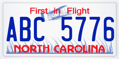 NC license plate ABC5776