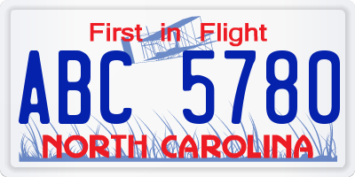 NC license plate ABC5780