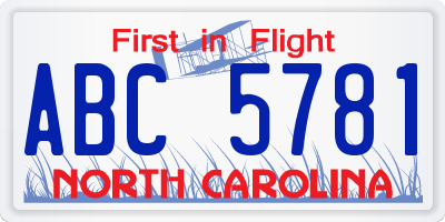 NC license plate ABC5781