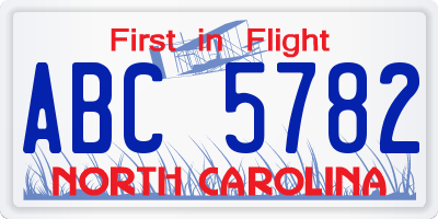 NC license plate ABC5782