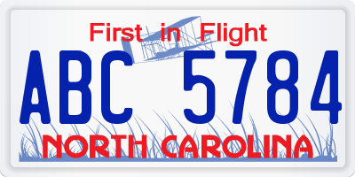 NC license plate ABC5784