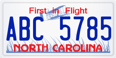 NC license plate ABC5785