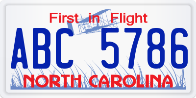 NC license plate ABC5786