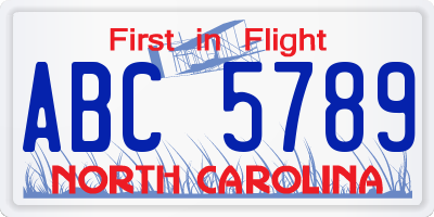 NC license plate ABC5789