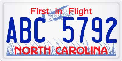 NC license plate ABC5792