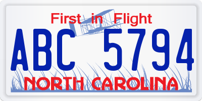 NC license plate ABC5794