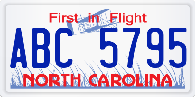 NC license plate ABC5795
