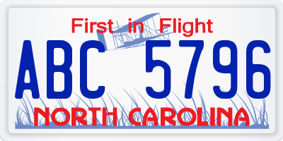 NC license plate ABC5796