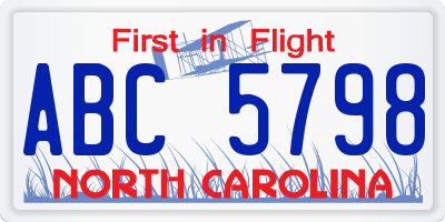 NC license plate ABC5798