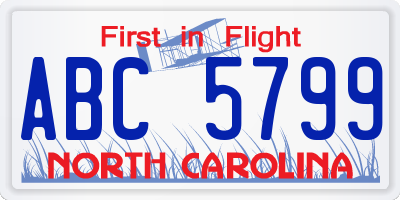 NC license plate ABC5799