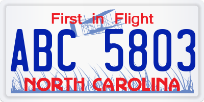 NC license plate ABC5803