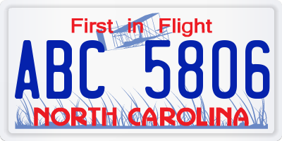 NC license plate ABC5806