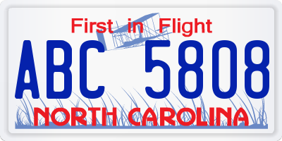 NC license plate ABC5808