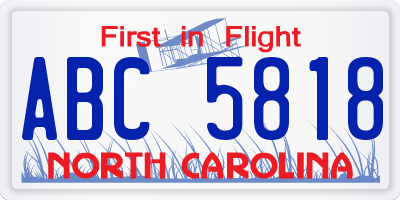 NC license plate ABC5818