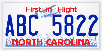 NC license plate ABC5822