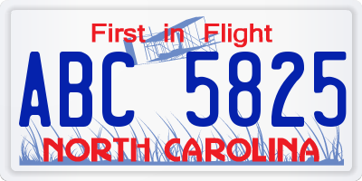NC license plate ABC5825