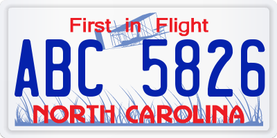 NC license plate ABC5826