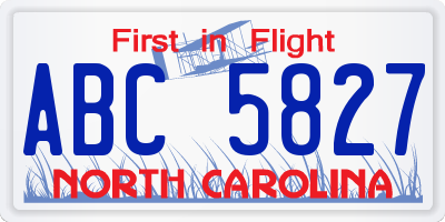 NC license plate ABC5827