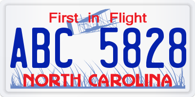 NC license plate ABC5828