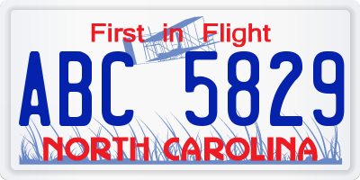 NC license plate ABC5829