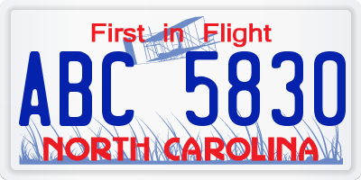 NC license plate ABC5830