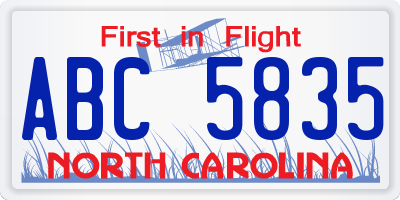 NC license plate ABC5835